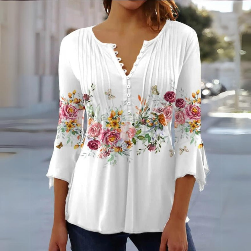 Blouse Femme à Manches Moyennes Fleurs