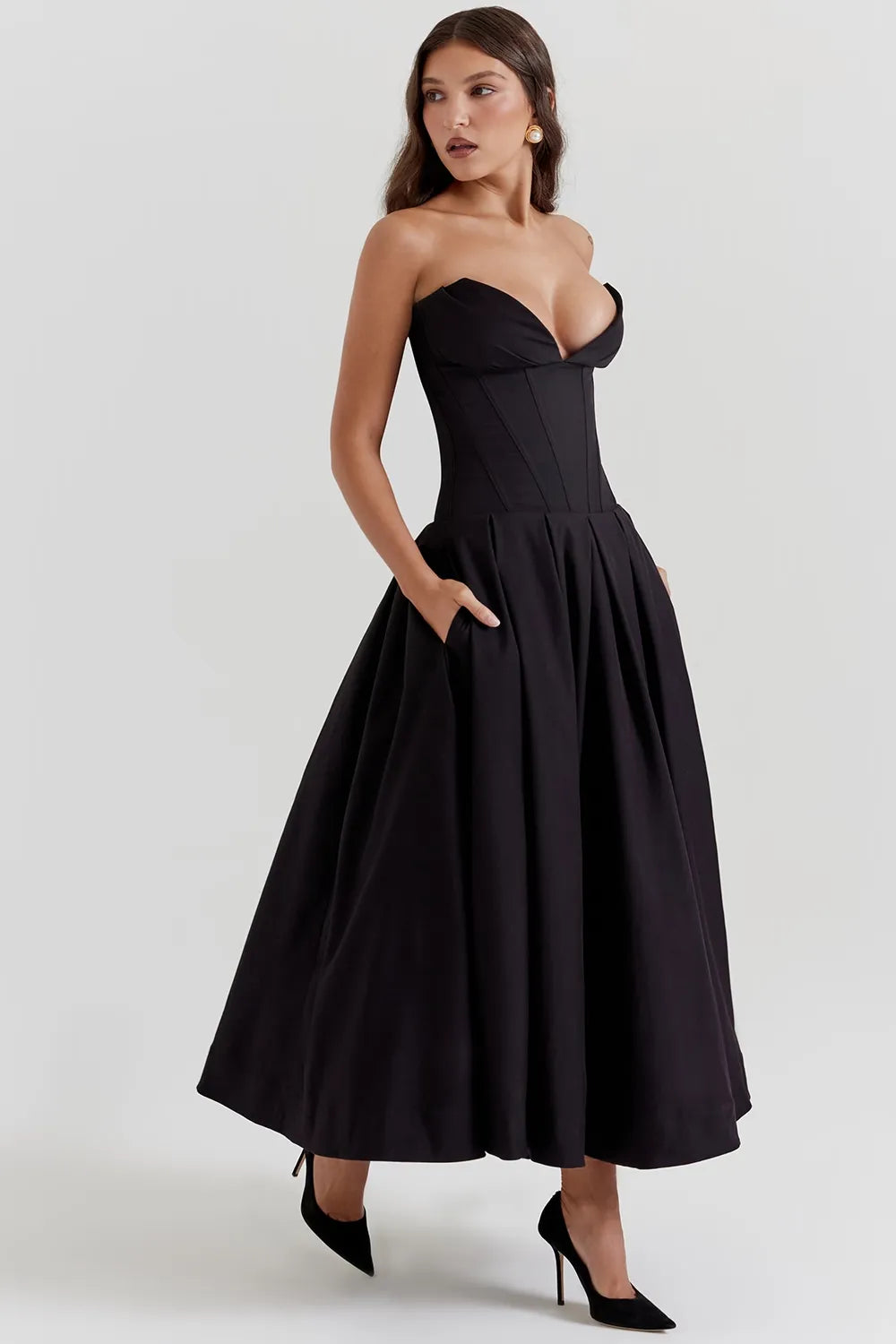 Robe Midi Bustier Noire « Lady »