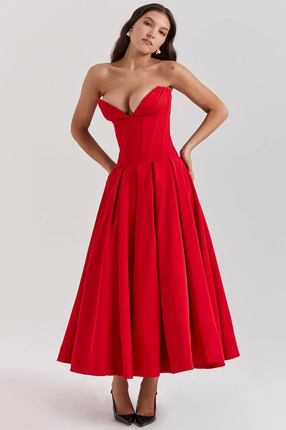 Robe Midi Bustier Noire « Lady » rouge 2