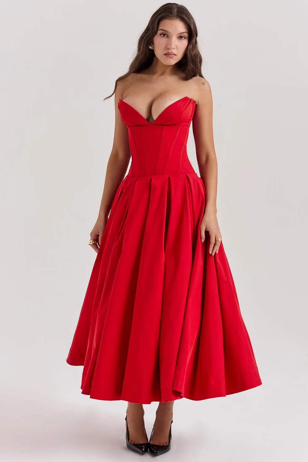 Robe Midi Bustier Noire « Lady » rouge