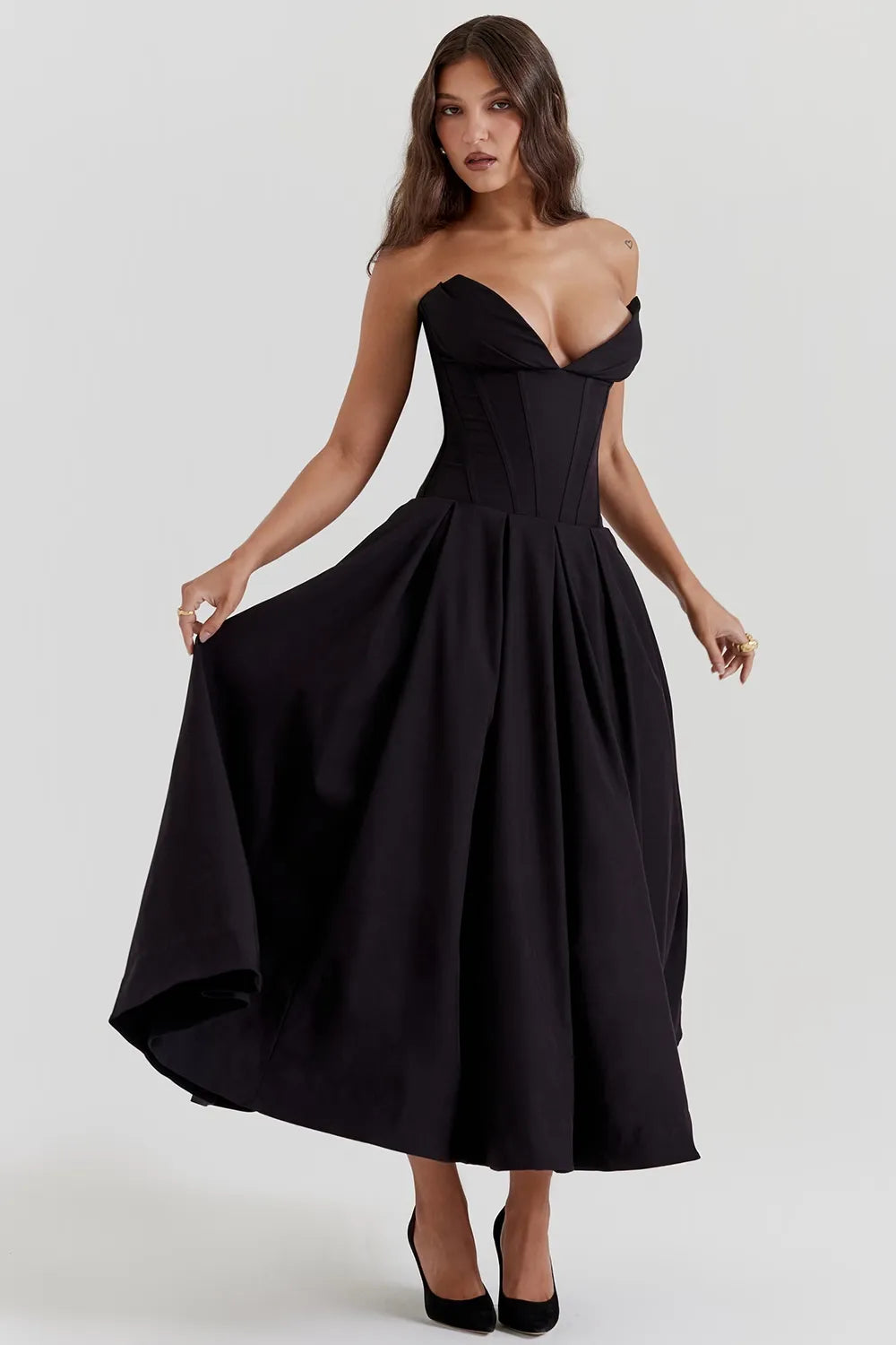 Robe Midi Bustier Noire « Lady »