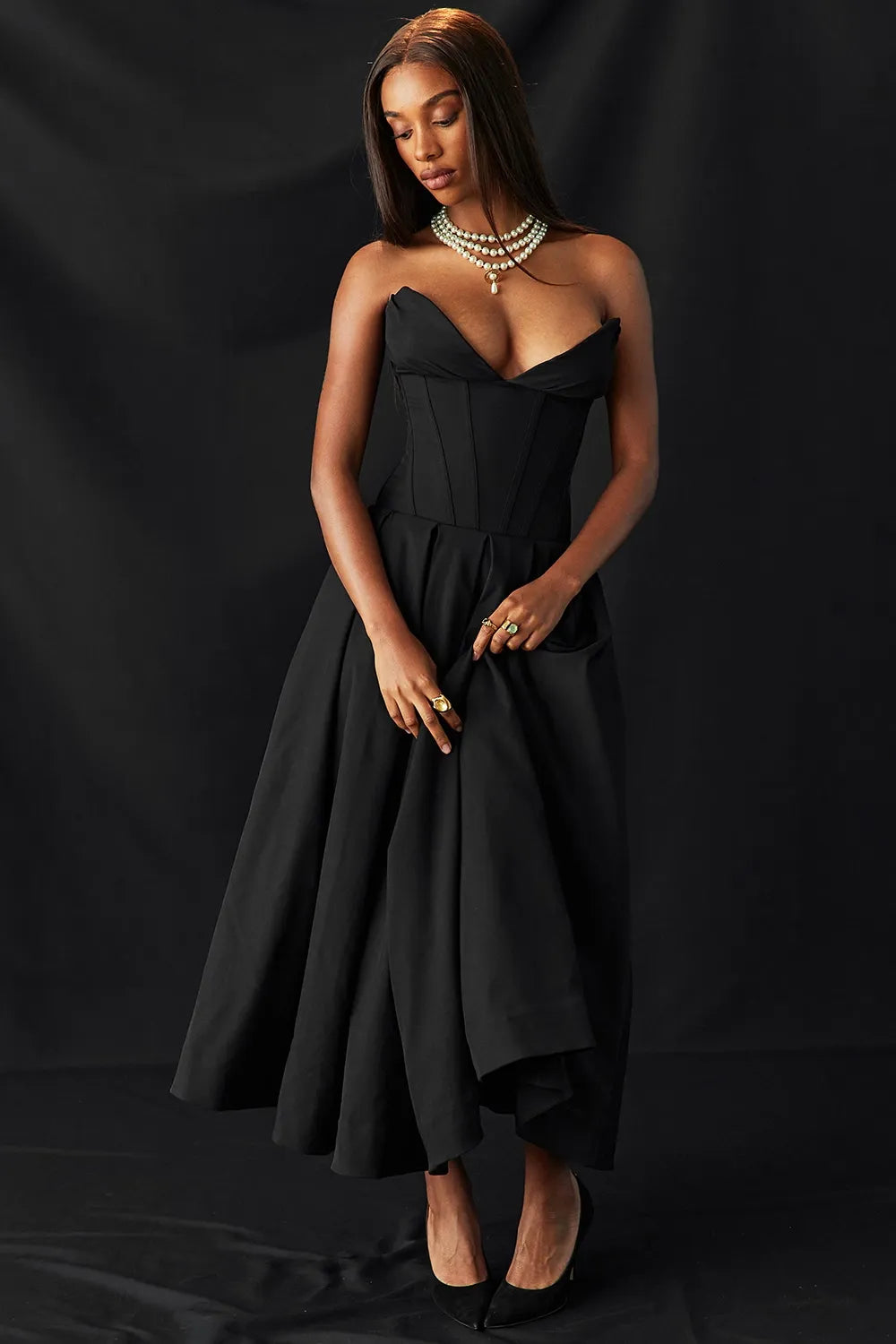 Robe Midi Bustier Noire « Lady »