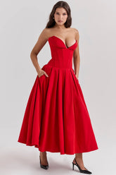 Robe Midi Bustier Noire « Lady » rouge