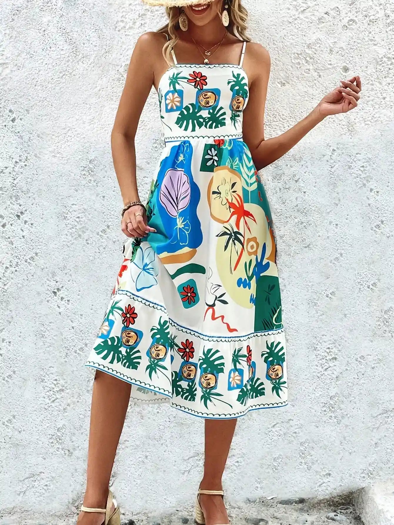 Robe Midi Tropicale Sophie – L’été, version haute couture