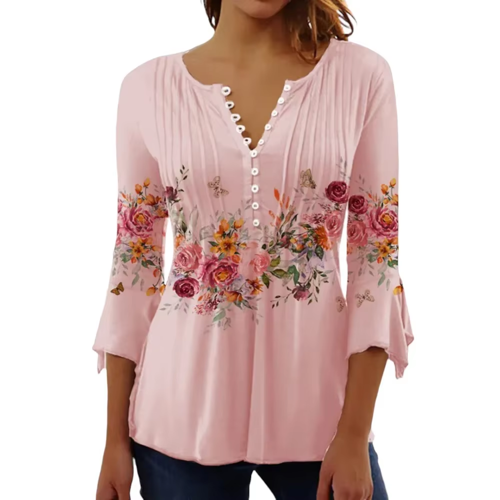 Blouse Femme à Manches Moyennes Fleurs